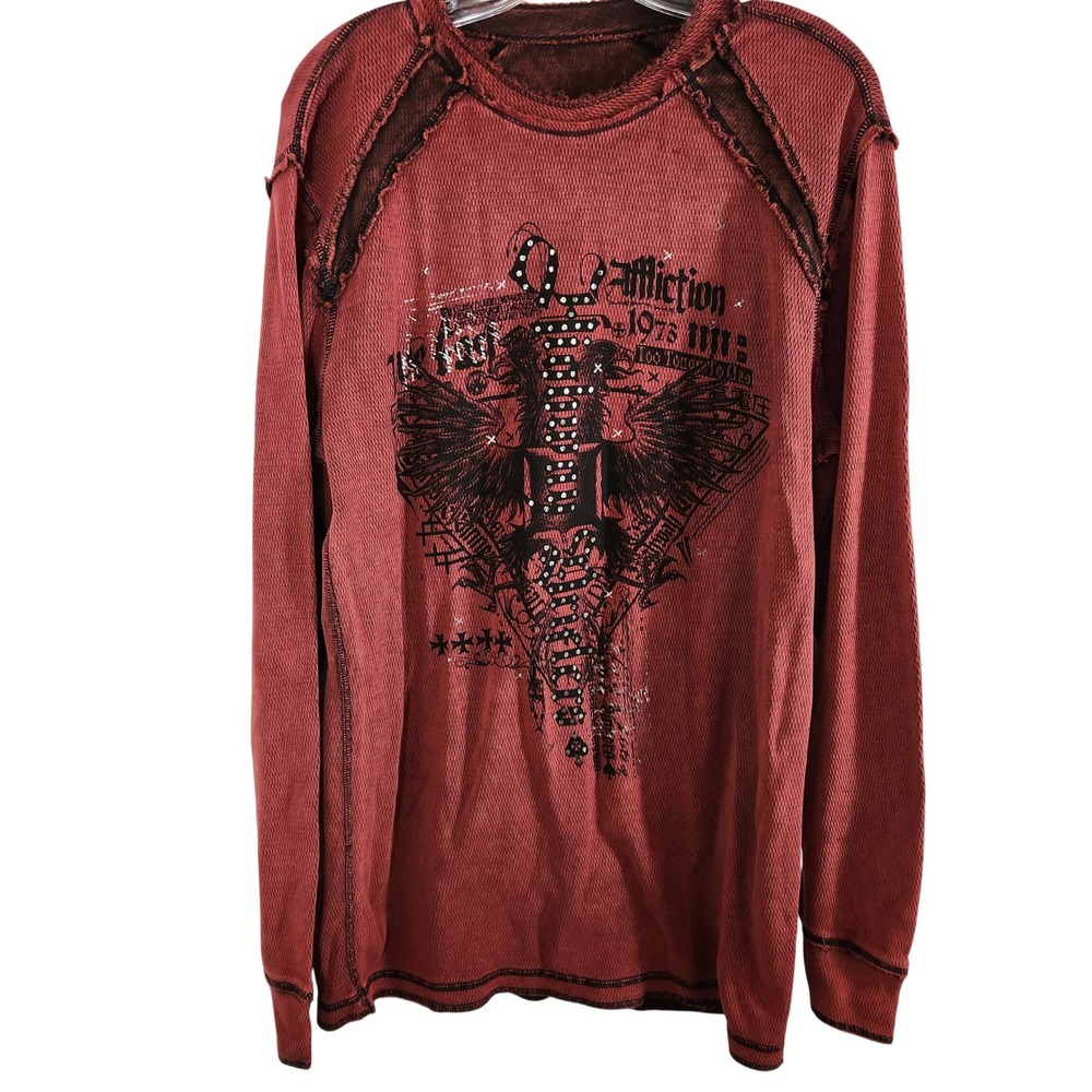Affliction Mens XL Reversible Graphic Thermal‎ T Shirt Red Live Fast Eagle Top